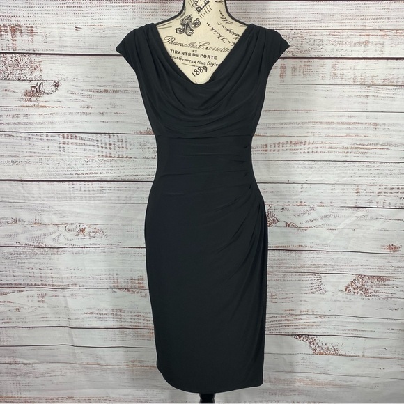 Lauren Ralph Lauren black scoop neck bodycon size 4‎ midi dress - Picture 2 of 10